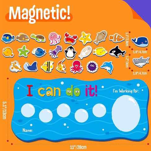 “I CAN DO IT" Token Board,Magnetic Reward Chart with 26 Animal Magnets, Red Bus Reward Chart for Kids, Incentive Positive Chart for Good Behavior and Responsibility, Great for Toddlers, Kids, Students in Kuwait