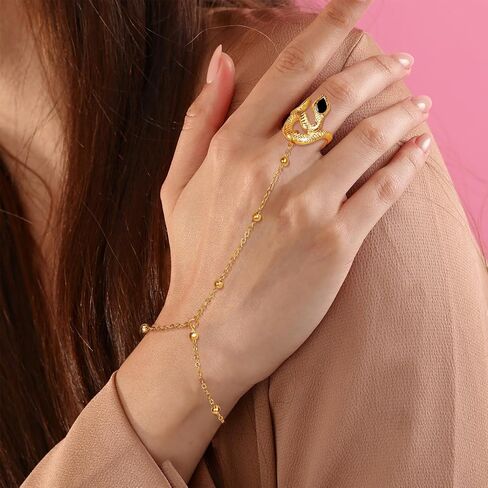 Gold & Silver Hand Chain Bracelet Set for Women Ring Bracelet CZ Beaded Layer Snake Link Chain Finger Jewelry Adjustable Hypoallergenic Trendy Hand Jewelry for Everyday Wear in Kuwait