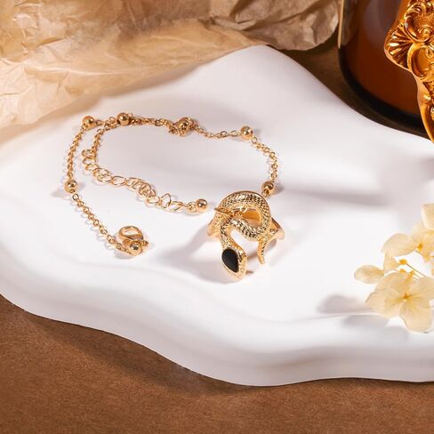 Gold & Silver Hand Chain Bracelet Set for Women Ring Bracelet CZ Beaded Layer Snake Link Chain Finger Jewelry Adjustable Hypoallergenic Trendy Hand Jewelry for Everyday Wear in Kuwait