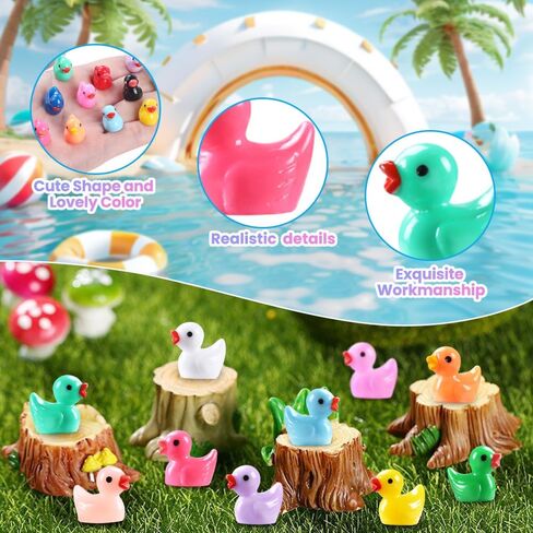 200pcs Luminous Mini Resin Ducks 20 Colors Small Tiny Little Duck Figurines to Hide Glow in The Dark Miniature Figures for Dollhouse Micro Garden Landscape Decoration Craft Party Favors Toys in Kuwait