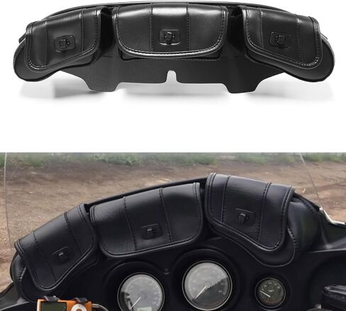 MZS Touring Motorcycle Windshield Bag, Three Pocket Batwing Fairing Pouches Accessories Black Compatible with 1996-2013 Electra Glide Ultra Tri Street Glide Trike Models in Saudi Arabia