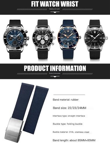 ZIFENGXUAN-Rubber Watchband With Buckle For Breitling Watchbands 22mm 24mm For AVENGER NAVITIMER WORLD Rubber Waterproof Soft Watch Strap in Saudi Arabia