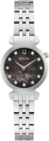 Bulova Ladies Regatta Black Mother-of-Pearl Diamond Dial Stainless Steel Watch | 24mm | 96P221 in Saudi Arabia