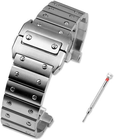 سوار مراقبة الفولاذ المقاوم للصدأ الصلب ل Cartier Santos 100 Series Series Men's Wristband Bracelet 23mm Butterfly Buckle Accessories in Kuwait