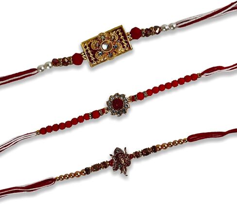 New Fancy Designer Rakhi for Rakshabandhan (Ganesha,Flower) Pack of 3, Medium in Saudi Arabia