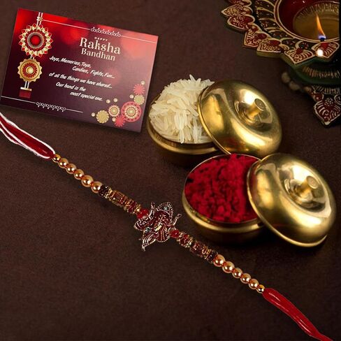 New Fancy Designer Rakhi for Rakshabandhan (Ganesha,Flower) Pack of 3, Medium in Saudi Arabia