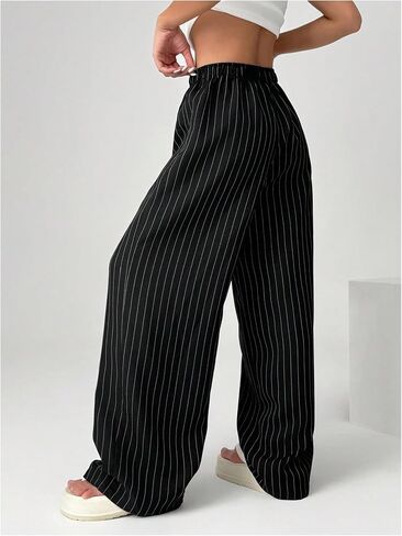 Oyoangle Women's Women Wide Wide Leg Pants مرنة الزر الزر العمل in Saudi Arabia