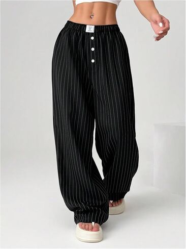 Oyoangle Women's Women Wide Wide Leg Pants مرنة الزر الزر العمل in Saudi Arabia