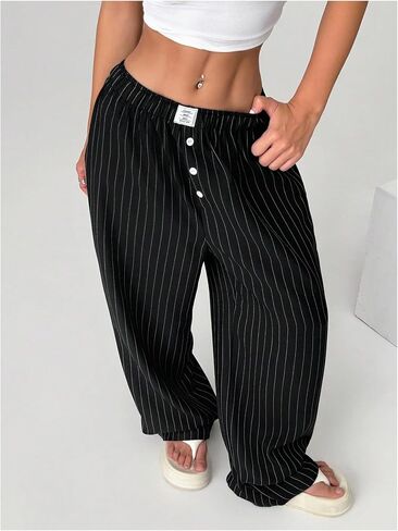 Oyoangle Women's Women Wide Wide Leg Pants مرنة الزر الزر العمل in Saudi Arabia