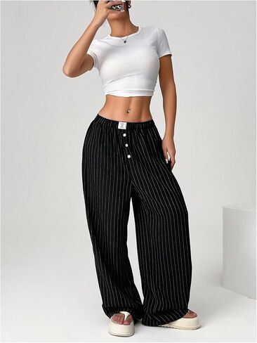 Oyoangle Women's Women Wide Wide Leg Pants مرنة الزر الزر العمل in Saudi Arabia