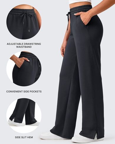 G4Free Smoofit Modal Soft Women's Wide Leg Sweatpants High Waisted Drawstring Side Slit Casual Lounge Pants with Pockets in Saudi Arabia