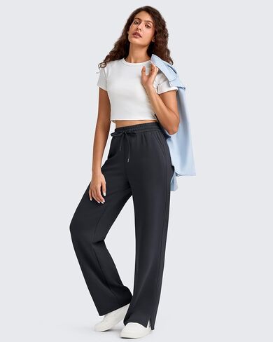 G4Free Smoofit Modal Soft Women's Wide Leg Sweatpants High Waisted Drawstring Side Slit Casual Lounge Pants with Pockets in Saudi Arabia