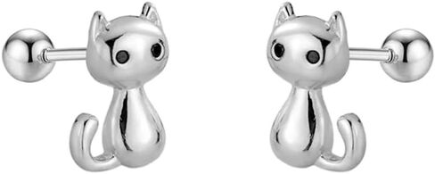 Cute 20g Cat S925 Sterling Silver Screw Back Cartilage Small Stud Earrings for Women Minimalist Lovely Pet Animal Tiny Helix Sleeper Earring Studs Nickel Free Hypoallergenic Jewelry Gifts in Saudi Arabia