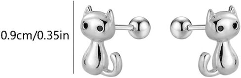 Cute 20g Cat S925 Sterling Silver Screw Back Cartilage Small Stud Earrings for Women Minimalist Lovely Pet Animal Tiny Helix Sleeper Earring Studs Nickel Free Hypoallergenic Jewelry Gifts in Saudi Arabia