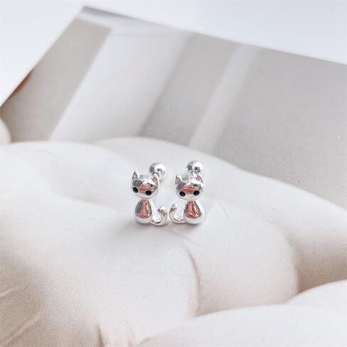 Cute 20g Cat S925 Sterling Silver Screw Back Cartilage Small Stud Earrings for Women Minimalist Lovely Pet Animal Tiny Helix Sleeper Earring Studs Nickel Free Hypoallergenic Jewelry Gifts in Saudi Arabia