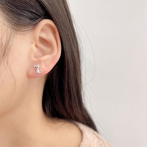Cute 20g Cat S925 Sterling Silver Screw Back Cartilage Small Stud Earrings for Women Minimalist Lovely Pet Animal Tiny Helix Sleeper Earring Studs Nickel Free Hypoallergenic Jewelry Gifts in Saudi Arabia