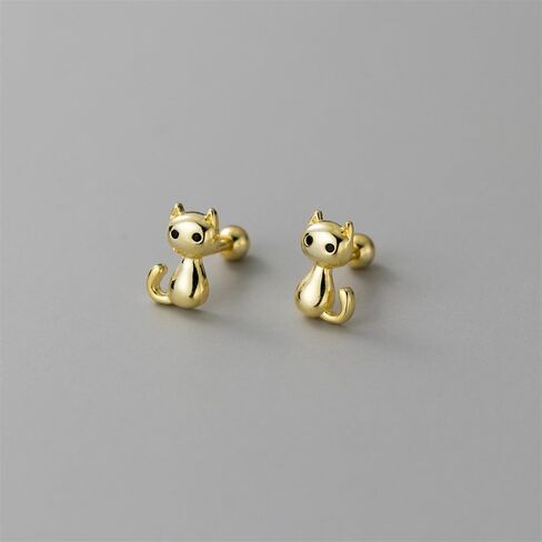 Cute 20g Cat S925 Sterling Silver Screw Back Cartilage Small Stud Earrings for Women Minimalist Lovely Pet Animal Tiny Helix Sleeper Earring Studs Nickel Free Hypoallergenic Jewelry Gifts in Saudi Arabia