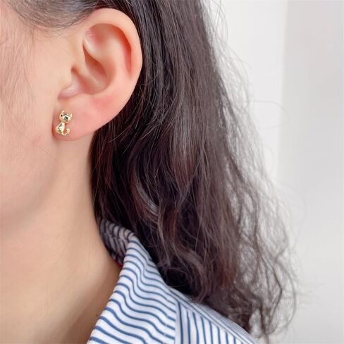 Cute 20g Cat S925 Sterling Silver Screw Back Cartilage Small Stud Earrings for Women Minimalist Lovely Pet Animal Tiny Helix Sleeper Earring Studs Nickel Free Hypoallergenic Jewelry Gifts in Saudi Arabia