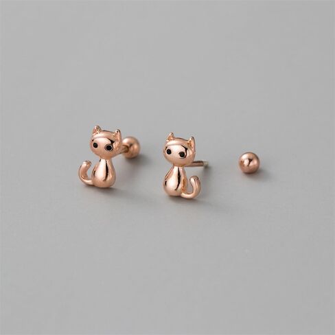 Cute 20g Cat S925 Sterling Silver Screw Back Cartilage Small Stud Earrings for Women Minimalist Lovely Pet Animal Tiny Helix Sleeper Earring Studs Nickel Free Hypoallergenic Jewelry Gifts in Saudi Arabia