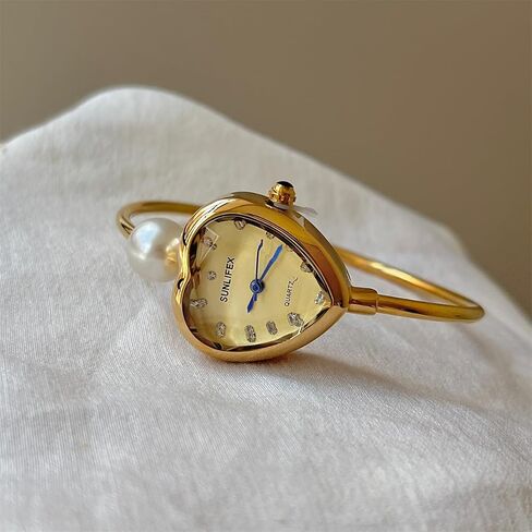 MASTOP Heart Shaped Watches for Women Dainty Gold and Silver Bangle Bracelet Watch with Pearl Diamond Accent Small Wrist Dress Watches in Saudi Arabia