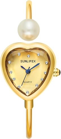 MASTOP Heart Shaped Watches for Women Dainty Gold and Silver Bangle Bracelet Watch with Pearl Diamond Accent Small Wrist Dress Watches in Saudi Arabia