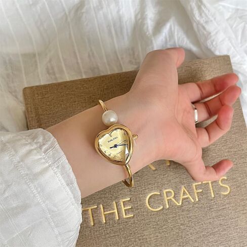 MASTOP Heart Shaped Watches for Women Dainty Gold and Silver Bangle Bracelet Watch with Pearl Diamond Accent Small Wrist Dress Watches in Saudi Arabia