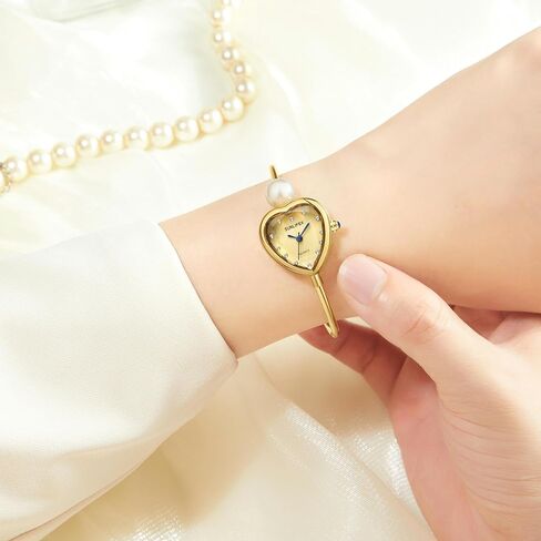 MASTOP Heart Shaped Watches for Women Dainty Gold and Silver Bangle Bracelet Watch with Pearl Diamond Accent Small Wrist Dress Watches in Saudi Arabia