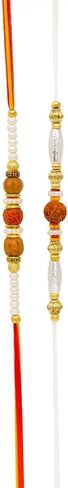Traditional Rudraksha Rakhi for Men – Set of 2 with Artificial Pearls and Beads – Spiritual Rakhi Threads in Saudi Arabia