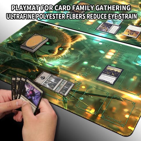 MTG Playmat (Stitched) Size 24x14in Including Storage Bags - Ideal for Card Game Enthusiasts TCG Playmat Mouse Pad with Card Zones (Noble Cat,with Zone) in Saudi Arabia