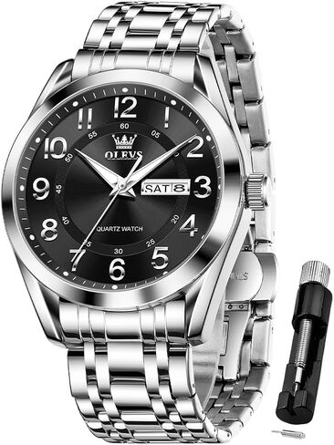 OLEVS Mens Watches Business Large Numer Easy to Read Quartz Watch Stainless Steel Waterproof Luminous Date Casual Male Watch in Kuwait