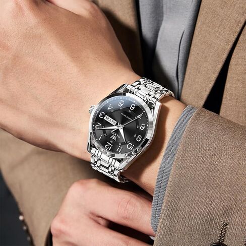 OLEVS Mens Watches Business Large Numer Easy to Read Quartz Watch Stainless Steel Waterproof Luminous Date Casual Male Watch in Kuwait