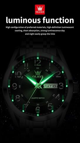 OLEVS Mens Watches Business Large Numer Easy to Read Quartz Watch Stainless Steel Waterproof Luminous Date Casual Male Watch in Kuwait