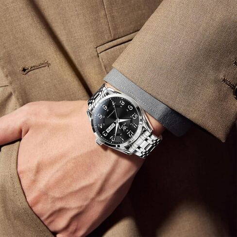 OLEVS Mens Watches Business Large Numer Easy to Read Quartz Watch Stainless Steel Waterproof Luminous Date Casual Male Watch in Kuwait