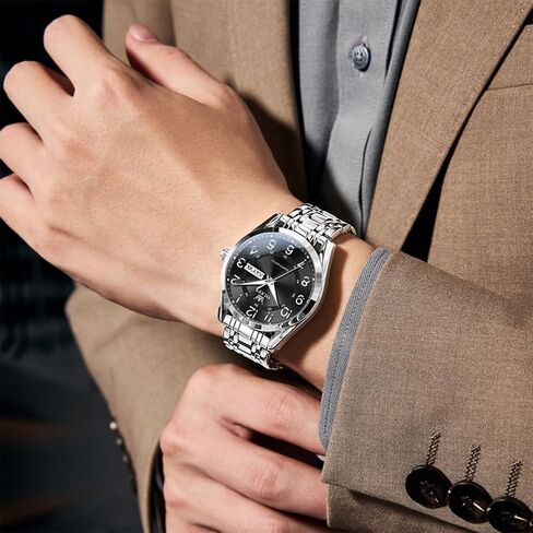 OLEVS Mens Watches Business Large Numer Easy to Read Quartz Watch Stainless Steel Waterproof Luminous Date Casual Male Watch in Kuwait