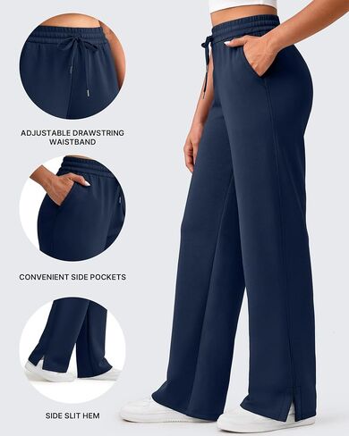 G4Free Smoofit Modal Soft Women's Wide Leg Sweatpants High Waisted Drawstring Side Slit Casual Lounge Pants with Pockets in Saudi Arabia