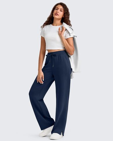 G4Free Smoofit Modal Soft Women's Wide Leg Sweatpants High Waisted Drawstring Side Slit Casual Lounge Pants with Pockets in Saudi Arabia
