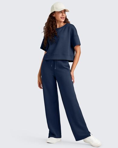 G4Free Smoofit Modal Soft Women's Wide Leg Sweatpants High Waisted Drawstring Side Slit Casual Lounge Pants with Pockets in Saudi Arabia