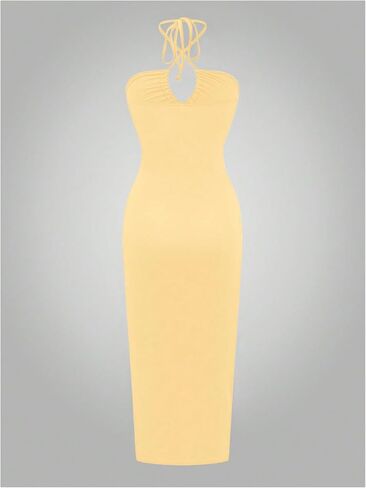 Soly Hux Women Women's Halter Cutoutless Bodycon Long Long Dress عالي الانقسام كوكتيل حفلة ليلية in Saudi Arabia