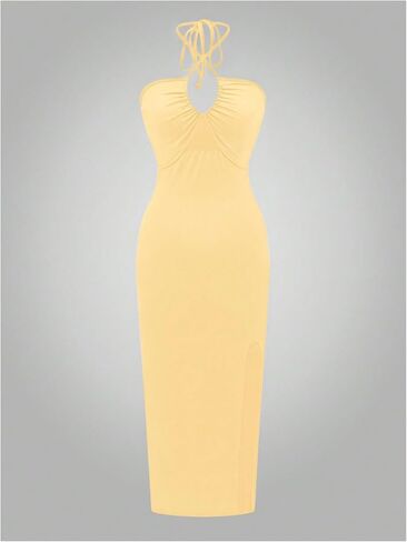 Soly Hux Women Women's Halter Cutoutless Bodycon Long Long Dress عالي الانقسام كوكتيل حفلة ليلية in Saudi Arabia