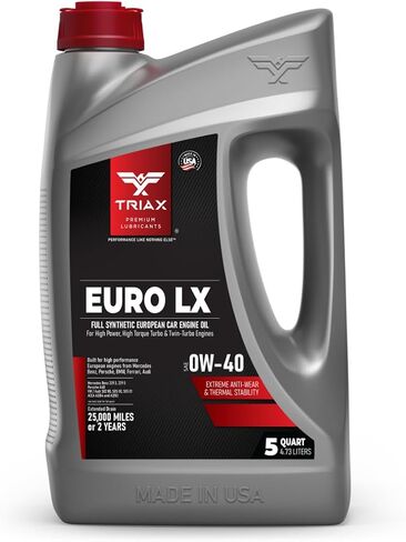 Triax Euro LX 0W-40 Cull Canthetic ، 20k Miles ، Grade Performance OEM متطرف ، متوافق مع A3/B4 ، VW502.00 ، BMW LL-01 ، 229.5 ، بورش A30 (5 كوارت) in Saudi Arabia