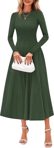 PRETTYGARDEN Women's Long Sleeve Midi Sweater Dress 2025 Fall Crewneck Knit A Line Pleated Wedding Guest Winter Dresses in Saudi Arabia