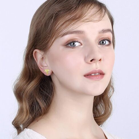 Nurse Gifts for Women 925 Sterling Silver 18K Gold Plated Stethoscope Diamond Studs Earrings D-F Color Moissanite Diamond Jewelry Gifts for Nurse Doctor Medical RN in Saudi Arabia