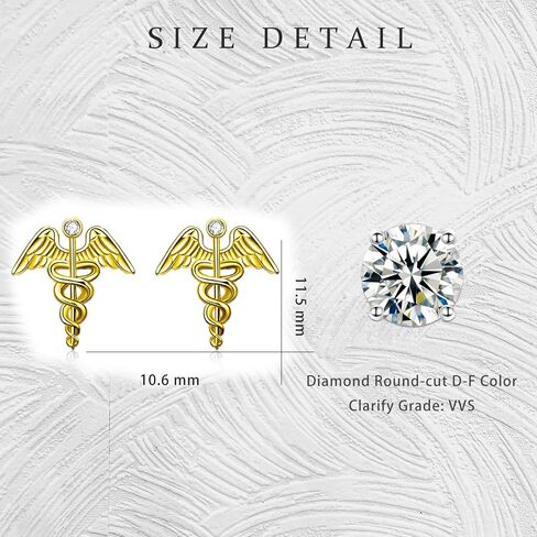 Nurse Gifts for Women 925 Sterling Silver 18K Gold Plated Stethoscope Diamond Studs Earrings D-F Color Moissanite Diamond Jewelry Gifts for Nurse Doctor Medical RN in Saudi Arabia