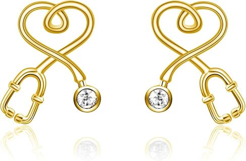 Nurse Gifts for Women 925 Sterling Silver 18K Gold Plated Stethoscope Diamond Studs Earrings D-F Color Moissanite Diamond Jewelry Gifts for Nurse Doctor Medical RN in Saudi Arabia