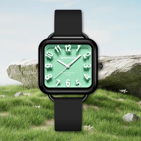 Gosasa Fashion Women's Watch Big Arvice Numbers Square Square Equalist to Howning Waterproof Disual Ladies Adalit Thansal Watch watch watch with silicone strap contract in Kuwait