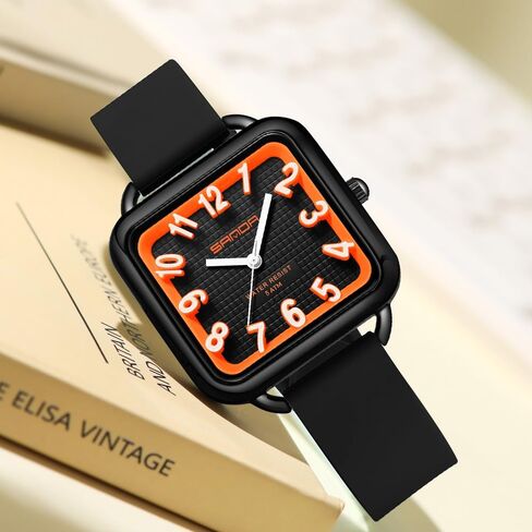 Gosasa Fashion Women's Watch Big Arvice Numbers Square Square Equalist to Howning Waterproof Disual Ladies Adalit Thansal Watch watch watch with silicone strap contract in Kuwait