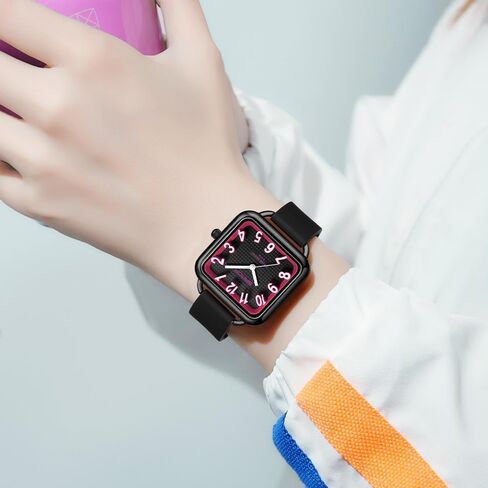 Gosasa Fashion Women's Watch Big Arvice Numbers Square Square Equalist to Howning Waterproof Disual Ladies Adalit Thansal Watch watch watch with silicone strap contract in Kuwait
