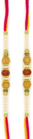 Traditional Rudraksha Rakhi for Men – Set of 2 with Artificial Pearls and Beads – Spiritual Rakhi Threads in Saudi Arabia