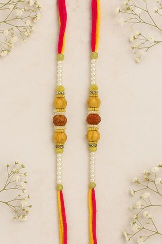 Traditional Rudraksha Rakhi for Men – Set of 2 with Artificial Pearls and Beads – Spiritual Rakhi Threads in Saudi Arabia