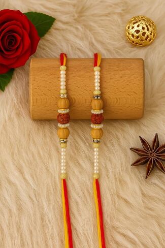 Traditional Rudraksha Rakhi for Men – Set of 2 with Artificial Pearls and Beads – Spiritual Rakhi Threads in Saudi Arabia